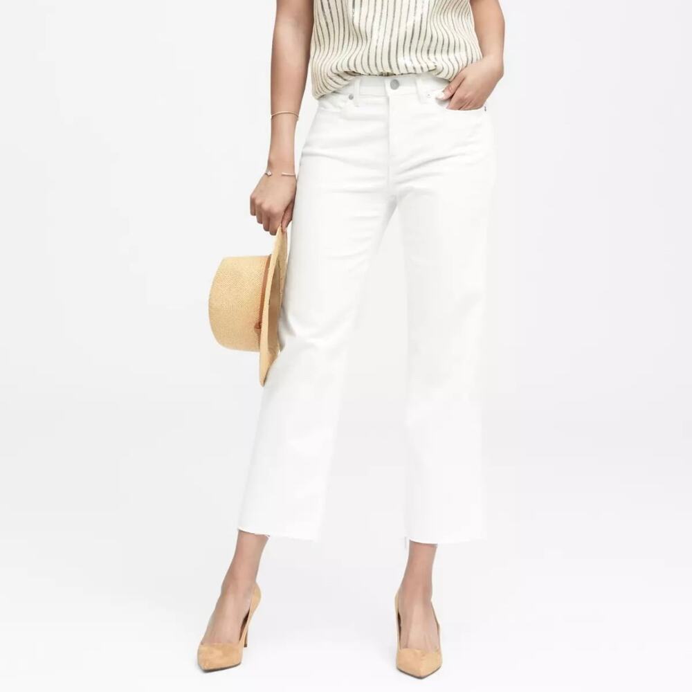 Banana Republic Cropped Girlfriend‎ Jeans Raw Hem Women's 27 White Resortwear
